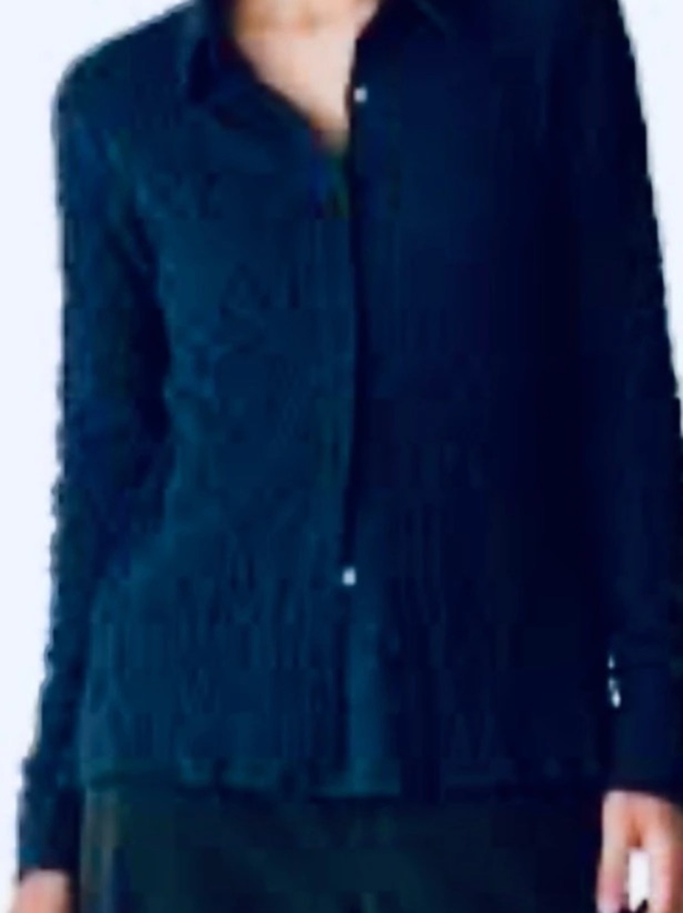 LOFT Crinkle Bubble- Textured Jacquard Shirt in Navy Blue Size Large NWT Bodycon